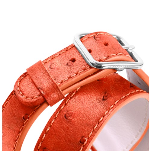 Horlogebandje met dubbele omslag  -  Oranje  -  Echt Struisvogelleer