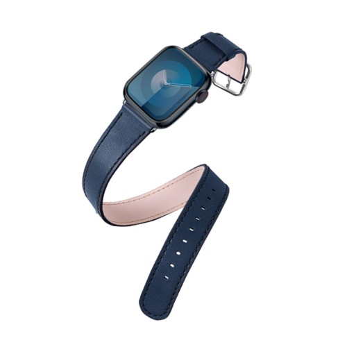 Horlogebandje met dubbele omslag  -  Marineblauw  -  Kalfsleer