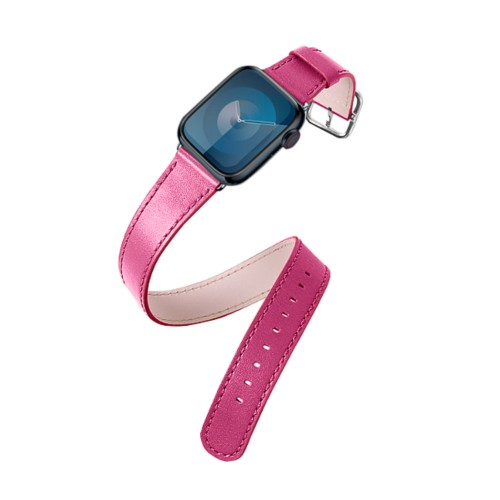 Doppelt gewickeltes Armband – Apple Watch 45 mm - Fuchsia  - Kalb Leder