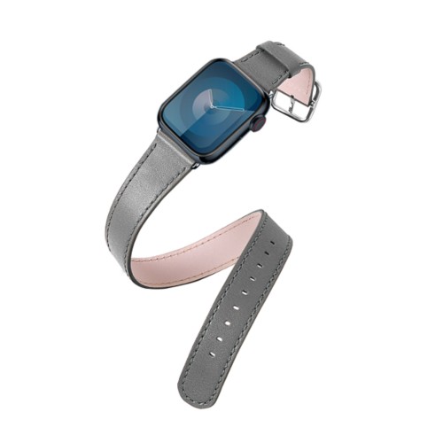 Doppelt gewickeltes Armband – Apple Watch 45 mm - Mausgrau - Kalb Leder