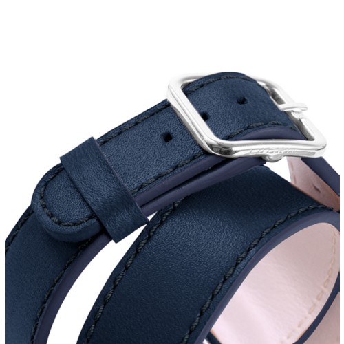 Horlogebandje met dubbele omslag  -  Marineblauw  -  Kalfsleer