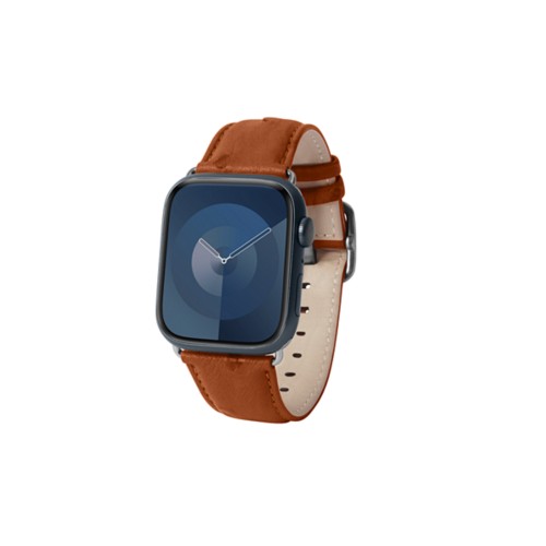Luxus -  Apple Watch 41 mm  -  Silber  -  Cognac  -  Echtes Straußenleder