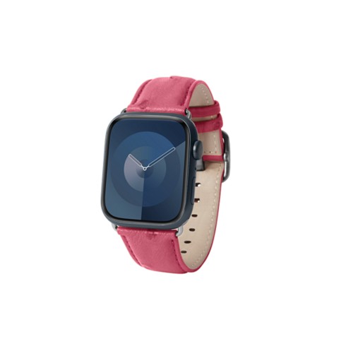 Luxus -  Apple Watch 41 mm  -  Silber  -  Fuchsia   -  Echtes Straußenleder