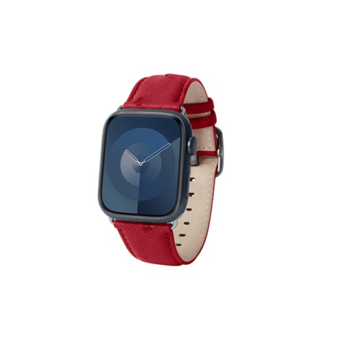 奢华Apple Watch 41mm表带 - 银色 - Red - Real Ostrich Leather