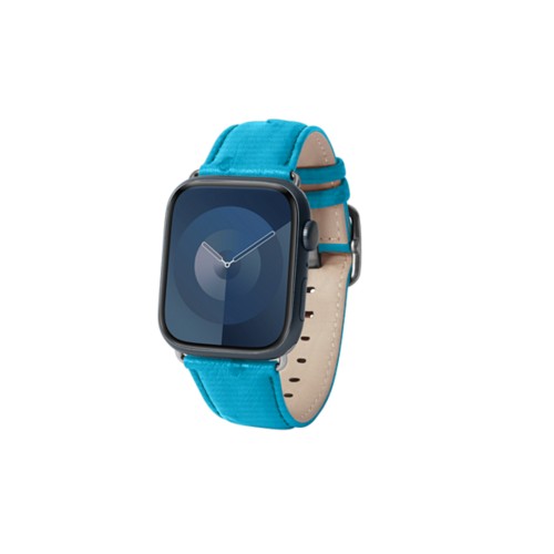 Luxus -  Apple Watch 41 mm  -  Silber  -  Türkisblau  -  Echtes Straußenleder