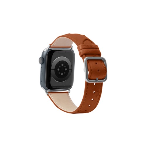 奢华Apple Watch 41mm表带 - 银色 - Tan - Real Ostrich Leather
