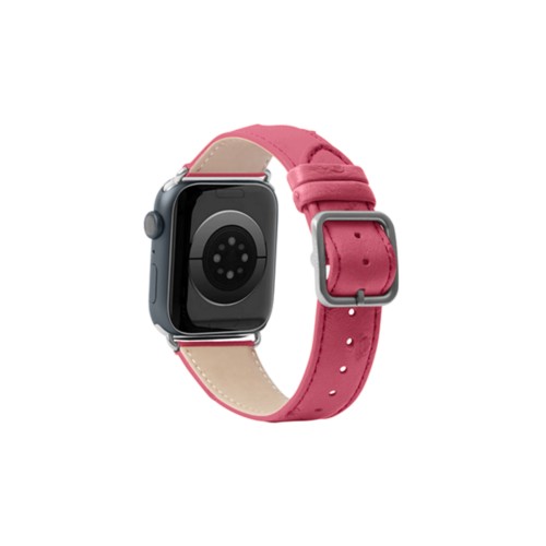 Exklusivt Apple Watch 41mm Band - Silver - Fuchsia - Äkta Strutsläder
