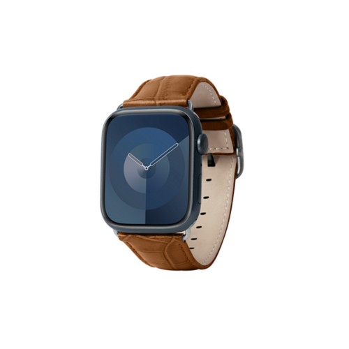 Luxus -  Apple Watch 41 mm  -  Silber  -  Camel  -  Leder in Krokodil -  Optik