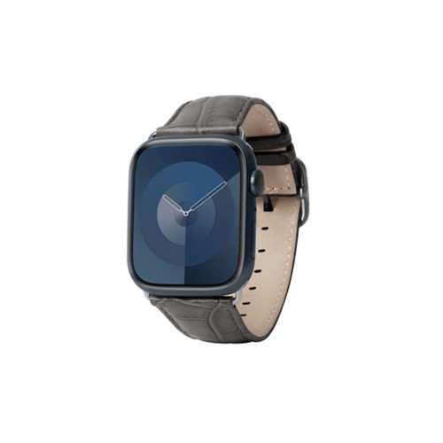 Luxus -  Apple Watch 41 mm  -  Silber  -  Mausgrau  -  Leder in Krokodil -  Optik