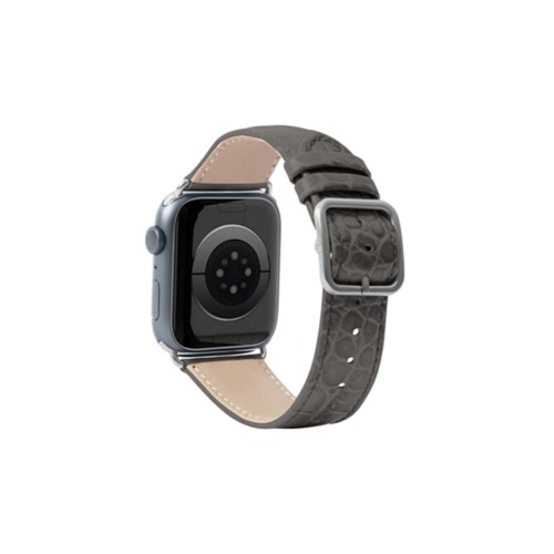 Exklusivt Apple Watch 41mm Band - Silver - Musgrå - Kalvskinn i krokodilstil