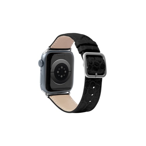 Correa de lujo para el Apple Watch de 41 mm - Plateada - Negro - Piel Coco Grabado