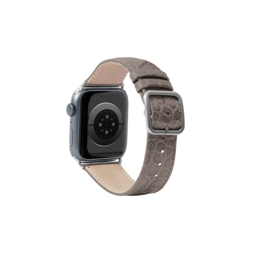 Exklusivt Apple Watch 41mm Band - Silver - Ljus Taupe - Kalvskinn i krokodilstil