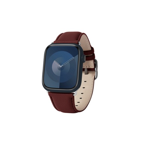 奢华Apple Watch 41mm表带 - 银色 - Burgundy - Smooth Leather