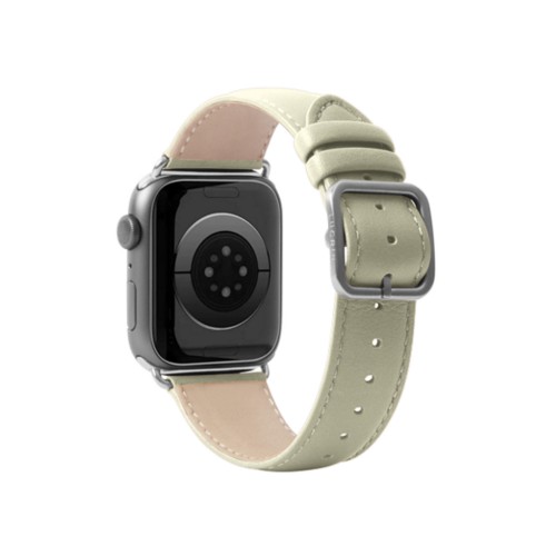 Luxus -  Apple Watch 41 mm  -  Silber  -  Gebrochen Weiß  -  Glattleder