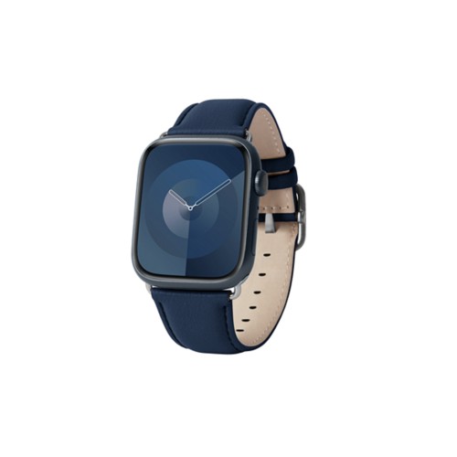 奢华Apple Watch 41mm表带 - 银色 - Navy Blue - Calf Leather