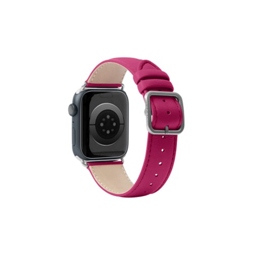 Luxus -  Apple Watch 41 mm  -  Silber  -  Fuchsia   -  Kalb Leder