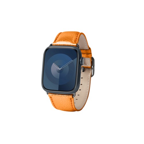 Correa de lujo para Apple Watch 41 mm - Negra - Naranja - Piel Plata / Oro