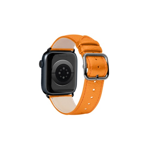 Correa de lujo para Apple Watch 41 mm - Negra - Naranja - Piel Plata / Oro