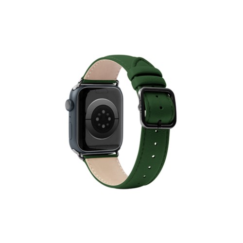 Correa de lujo para Apple Watch 41 mm - Negra - Verde Oscuro - Piel Liso