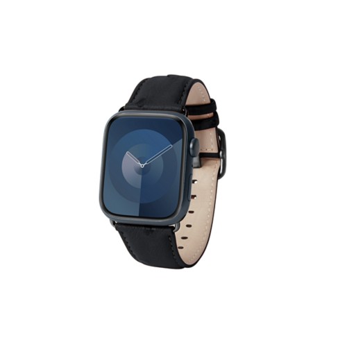 Luxus-Armband – Apple Watch 45 mm – Schwarz - Schwarz - Echtes Straußenleder