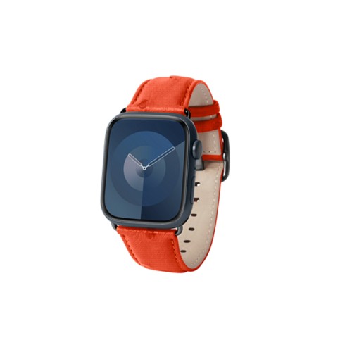 Correa de lujo para Apple Watch 45 mm - Negra - Naranja - Avestruz Natural