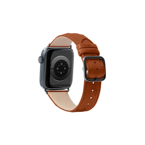 Correa de lujo para Apple Watch 45 mm - Negra - Coñac - Avestruz Natural