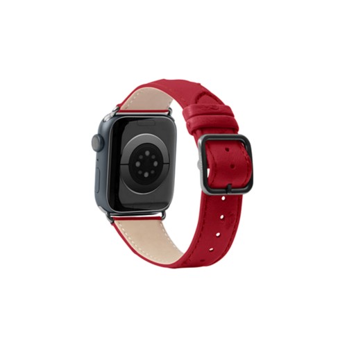 Luxus-Armband – Apple Watch 45 mm – Schwarz - Rot - Echtes Straußenleder