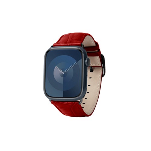 Correa de lujo para Apple Watch 45 mm - Negra - Rojo - Piel Coco Grabado