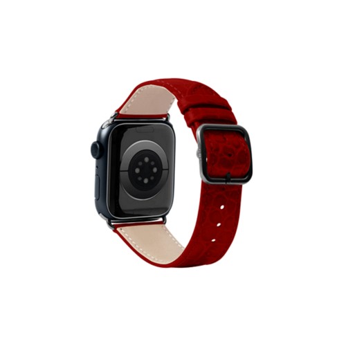 Correa de lujo para Apple Watch 45 mm - Negra - Rojo - Piel Coco Grabado