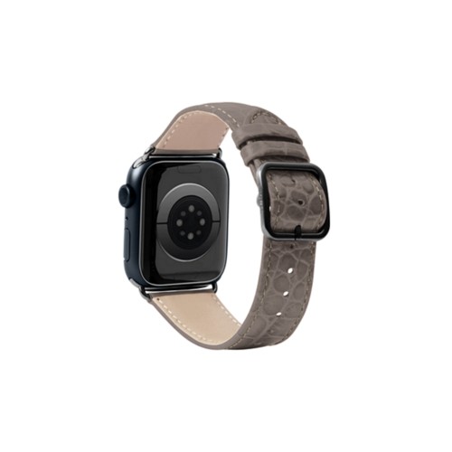 Correa de lujo para Apple Watch 45 mm - Negra - Taupe Luz - Piel Coco Grabado