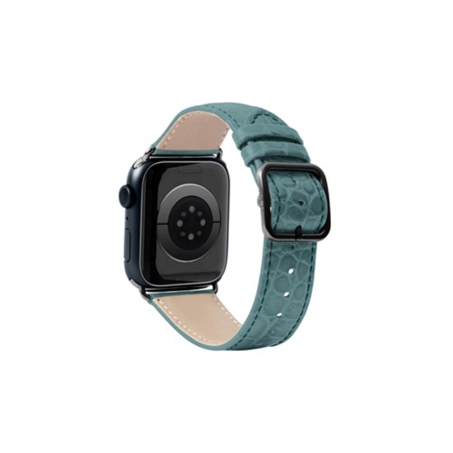 Correa de lujo para Apple Watch 45 mm - Negra - Azul Turquesa - Piel Coco Grabado