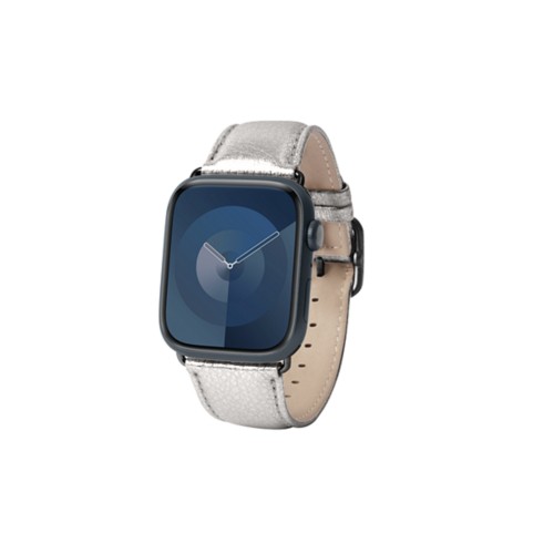 Luxus-Armband – Apple Watch 45 mm – Schwarz - Silber - Glänzendes Leder