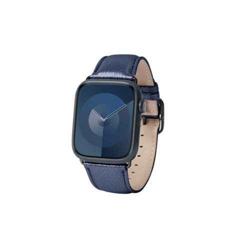 Luxus-Armband – Apple Watch 45 mm – Schwarz - Marineblau - Glänzendes Leder