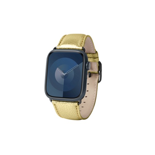 Correa de lujo para Apple Watch 45 mm - Negra - Dorado - Piel Plata / Oro