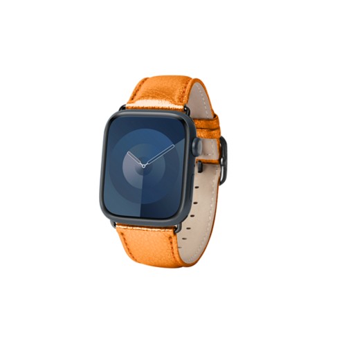 Correa de lujo para Apple Watch 45 mm - Negra - Naranja - Piel Plata / Oro