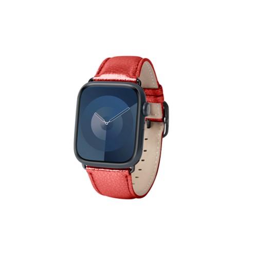 Luxus-Armband – Apple Watch 45 mm – Schwarz - Rot - Glänzendes Leder