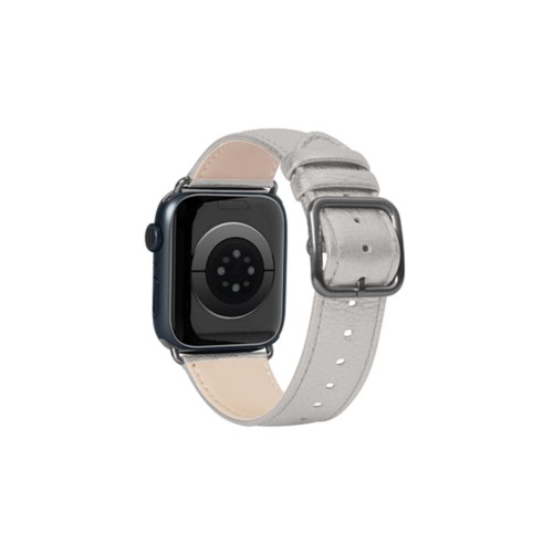 Luxus-Armband – Apple Watch 45 mm – Schwarz - Silber - Glänzendes Leder