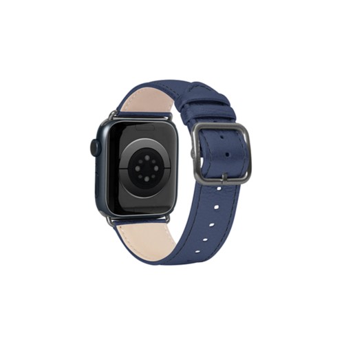 Correa de lujo para Apple Watch 45 mm - Negra - Azul marino  - Piel Plata / Oro