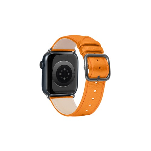 Correa de lujo para Apple Watch 45 mm - Negra - Naranja - Piel Plata / Oro