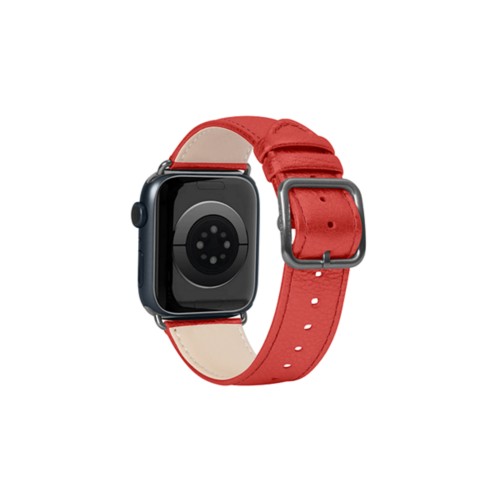 Correa de lujo para Apple Watch 45 mm - Negra - Rojo - Piel Plata / Oro