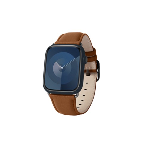 Luxus-Armband – Apple Watch 45 mm – Schwarz - Cognac - Glattleder