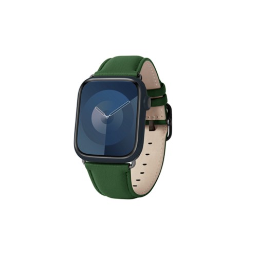 Luxus-Armband – Apple Watch 45 mm – Schwarz - Dunkelgrün - Glattleder