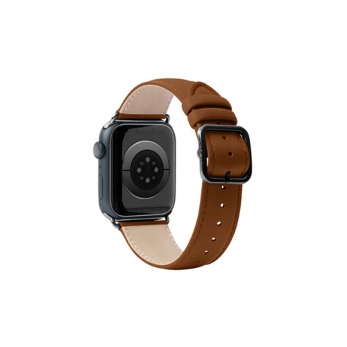 Correa de lujo para Apple Watch 45 mm - Negra - Coñac - Piel Liso