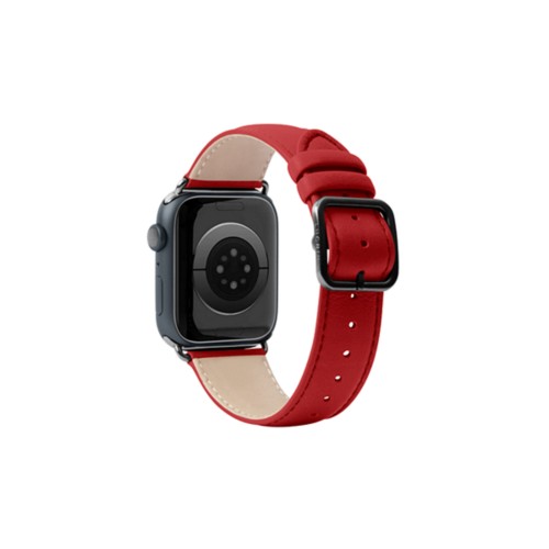 Correa de lujo para Apple Watch 45 mm - Negra - Rojo - Piel Liso