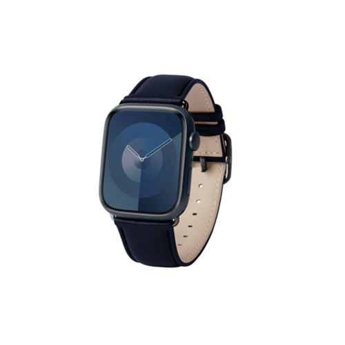 Luxus-Armband – Apple Watch 45 mm – Schwarz - Jeansblau - Pflanzlich Gegerbtes Leder
