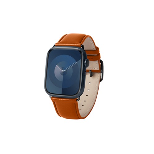 Luxus-Armband – Apple Watch 45 mm – Schwarz - Cognac - Pflanzlich Gegerbtes Leder