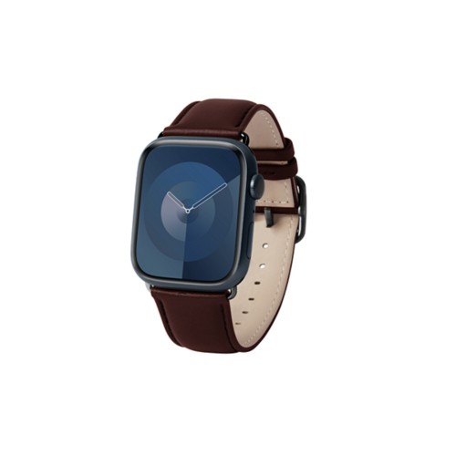 Luxus-Armband – Apple Watch 45 mm – Schwarz - Dunkelbraun - Pflanzlich Gegerbtes Leder