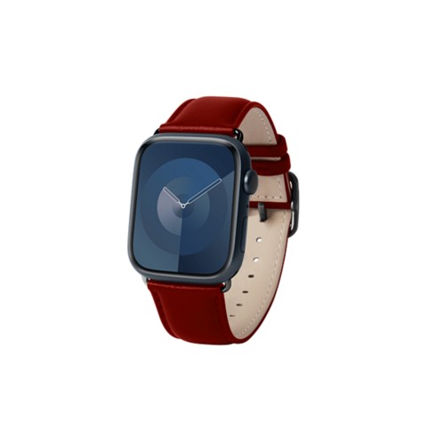 Luxus-Armband – Apple Watch 45 mm – Schwarz - Karminrot - Pflanzlich Gegerbtes Leder