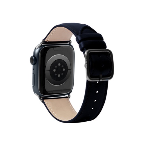 Luxus-Armband – Apple Watch 45 mm – Schwarz - Jeansblau - Pflanzlich Gegerbtes Leder