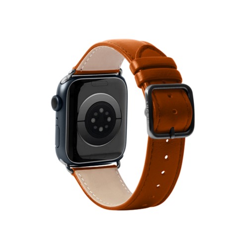 Luxus-Armband – Apple Watch 45 mm – Schwarz - Cognac - Pflanzlich Gegerbtes Leder